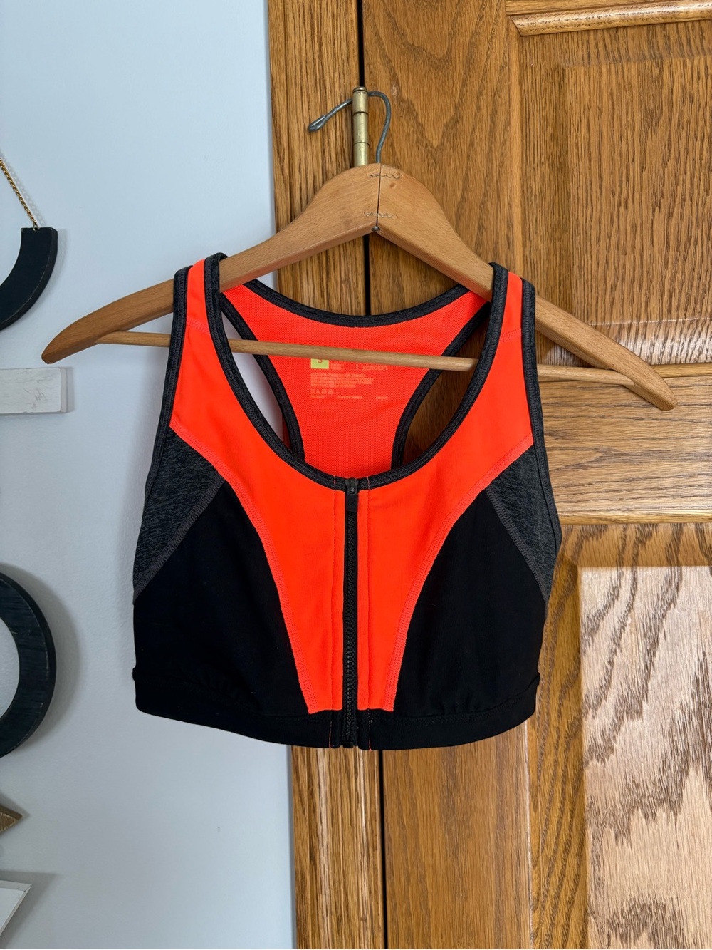 Xersion Black & Neon Orange Front-Zip Sports Bra